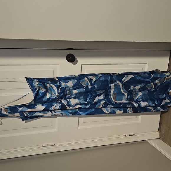 NWOT Nicole Miller Blue and White Satin One-Shoulder Maxi Dress - Picture 5 of 7